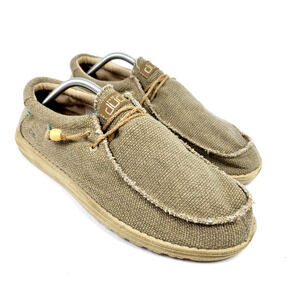 Hey Dude Wally Braided Mens Size 13 Sage Tan Canvas Slip On Casual Loafer Shoes